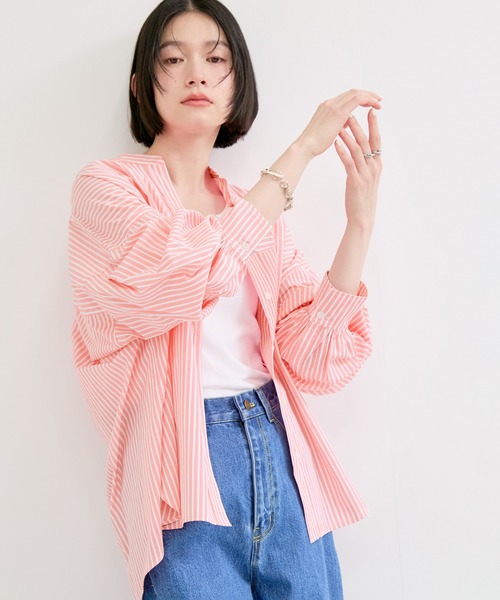 LE CERCLE par rope' ブラウス シャツ ロゴ刺繍バンドカラーシャツ
