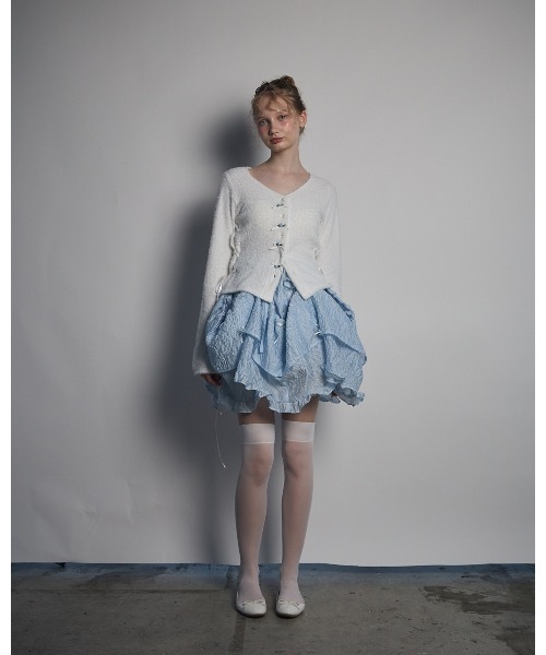 フリルデニムスカート　lilLilly リルリリー　ホワイト lilLilly（リルリリー） スカート アシンメトリーフリルデニムミニ