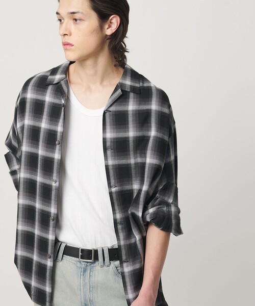 コットン レーヨン オンブレ チェック オープンカラー シャツ monkey time BEAUTY＆YOUTH UNITED ARROWS シャツ コットン レーヨン