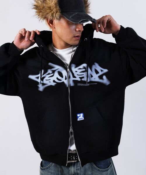「SEQUENZ」 ジップアップパーカー LARGE ブラウン メンズ_画像3