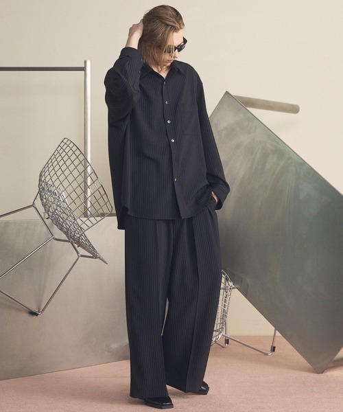 MAISON SPECIAL ストライプ ブラックシャツ L　最終値引き7日まで MAISON SPECIAL（メゾンスペシャル） シャツ メンズ レディース