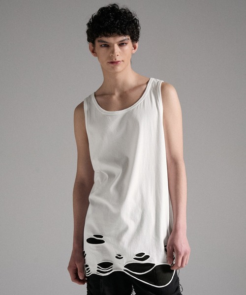 GRANCY タンクトップ 「GRANCY」Damage design Cotton Sleeveless Tee