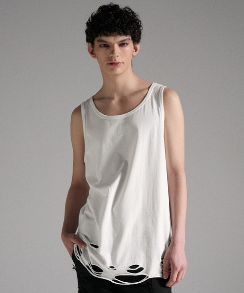 GRANCY タンクトップ 「GRANCY」Damage design Cotton Sleeveless Tee