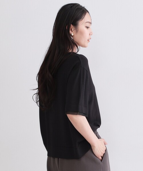 現行♡美品♡プラダ サマーニット シアー ボートネック 七分袖 42 ブラック OPAQUE.CLIP（オペークドットクリップ） サマーニット ニット セーター