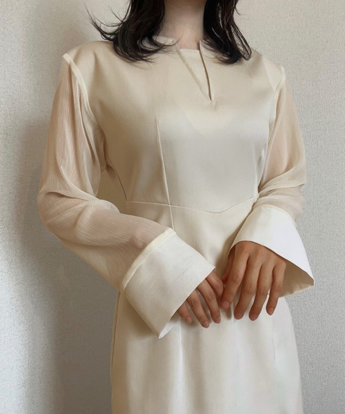 「junoah」 長袖ワンピース X-LARGE モカ レディース_画像6