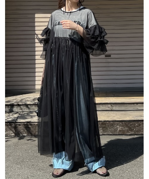 「Re:EDIT」 半袖ワンピース MEDIUM グレー レディース_画像2