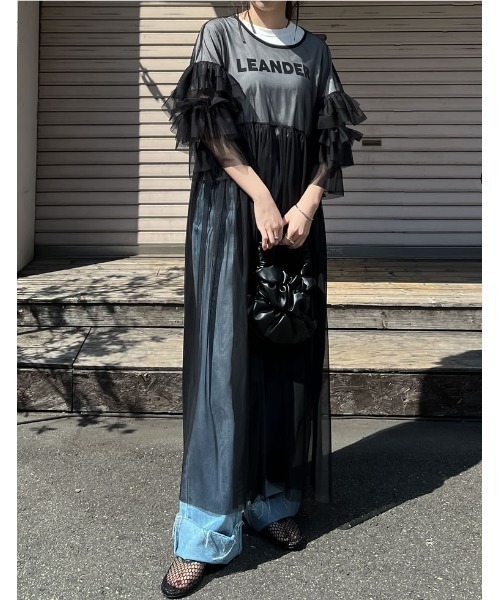 「Re:EDIT」 半袖ワンピース MEDIUM グレー レディース_画像4