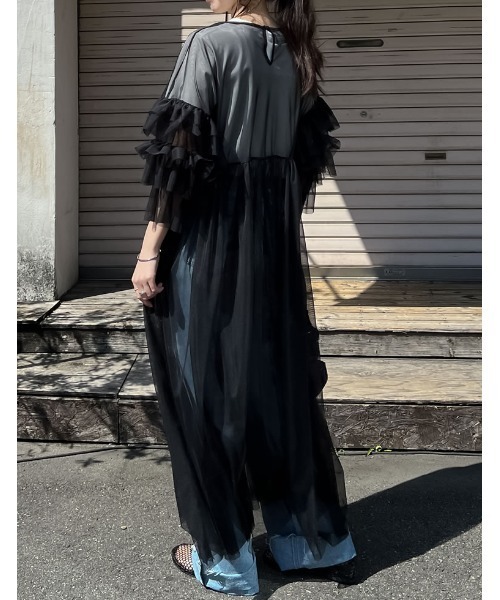 「Re:EDIT」 半袖ワンピース MEDIUM グレー レディース_画像5