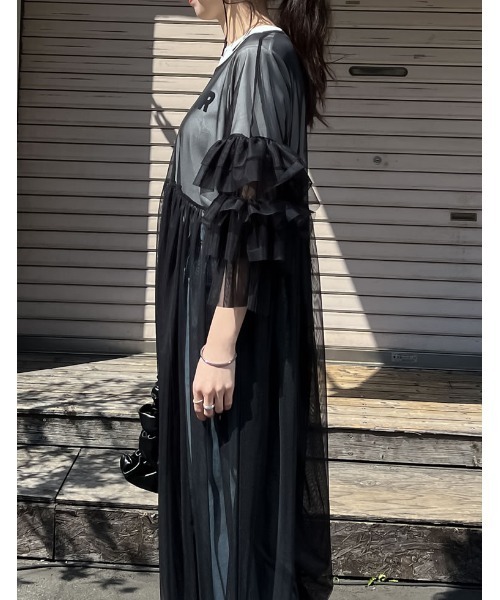 「Re:EDIT」 半袖ワンピース MEDIUM グレー レディース_画像6
