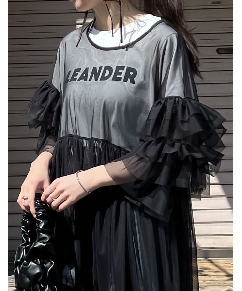 「Re:EDIT」 半袖ワンピース MEDIUM グレー レディース_画像7