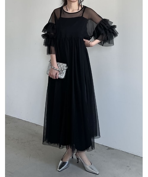 「Re:EDIT」 半袖ワンピース MEDIUM グレー レディース_画像8