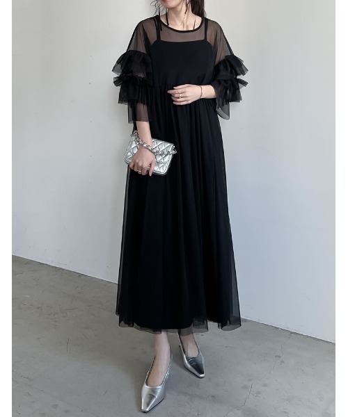 「Re:EDIT」 半袖ワンピース MEDIUM グレー レディース_画像9