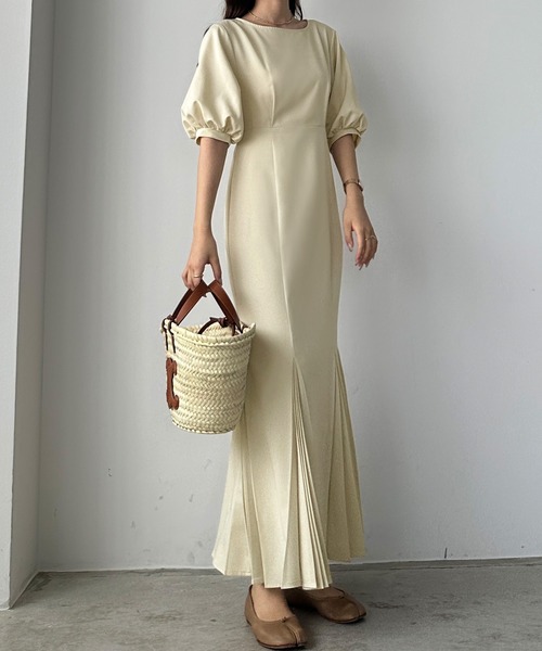 「Louere」 半袖ワンピース MEDIUM アイボリー レディース_画像4