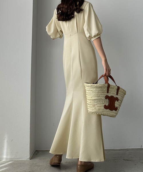 「Louere」 半袖ワンピース MEDIUM アイボリー レディース_画像9