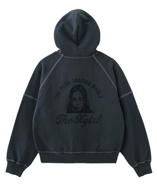 X-girl（エックスガール） パーカー ARCH LOGO AND FACE HOODED SWEAT