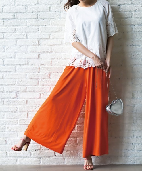 RANAN パンツ 接触冷感 レディゆるシルエットワイドパンツ60丈