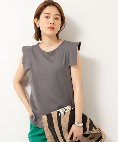 NOLLEY'S Sophi W&W チャコールグレー半袖Tシャツ通勤にお仕事に ノーリーズソフィー NOLLEY'S sophi W&Wショート丈Tシャツ