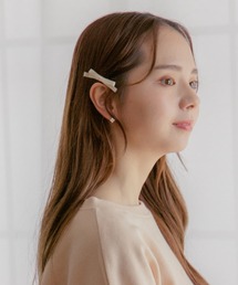 リボン型ヘアピン アイボリー ブラック flower（ファッション） ヘアピン サテンリボンクリップ