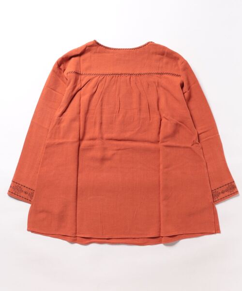 無地 刺繍入り シャツブラウス 昭和レトロ ヴィンテージ ゆったり 赤茶 一点物 チチカカ ブラウス シャツ ティピ刺繍ブラウス レディース