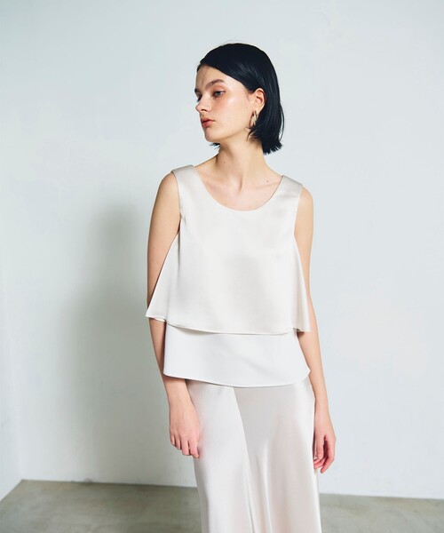 YOKO CHAN 美品 バックサテンジョーゼット ノースリーブブラウス 