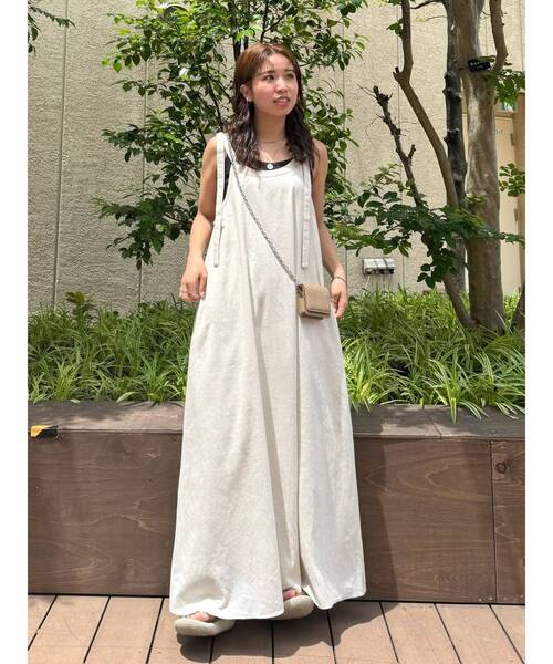 Ungrid ワンピース リネン混ショルダーデザインキャミワンピース  