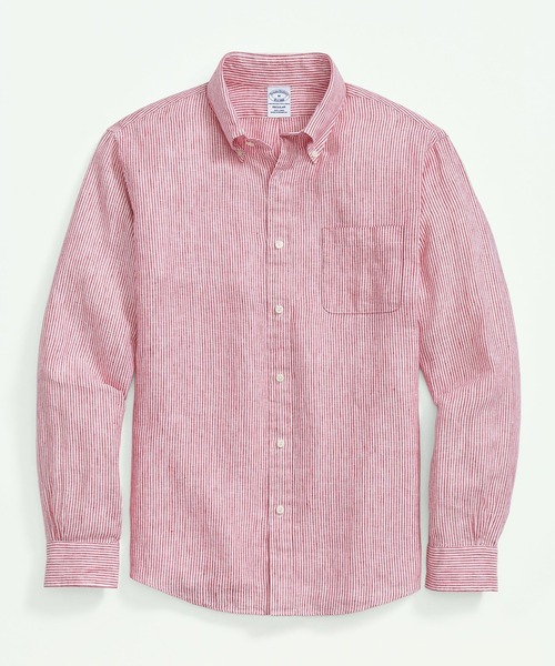 BROOKS BROTHERS シャツ リネン ストライプ カジュアルシャツ Regular 