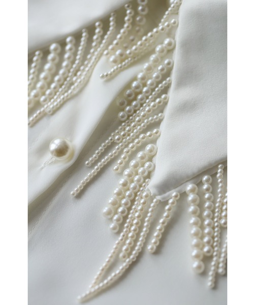 cawaii ブラウス シャツ 襟袖に揺れるデコレーションパールのロング