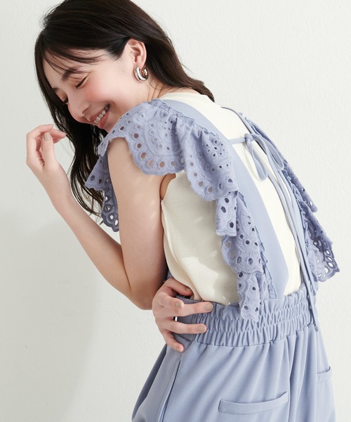 Omekashi スカラップ刺繍　オールインワン　インド製　コットン　サロペット natural couture サロペット オーバーオール 「WEB限定