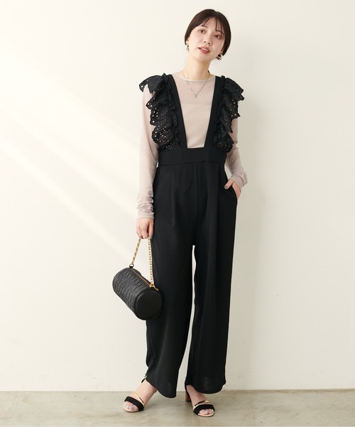 Omekashi スカラップ刺繍　オールインワン　インド製　コットン　サロペット natural couture サロペット オーバーオール 「WEB限定