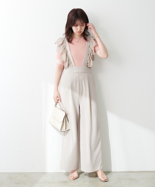 Omekashi スカラップ刺繍　オールインワン　インド製　コットン　サロペット natural couture サロペット オーバーオール 「WEB限定