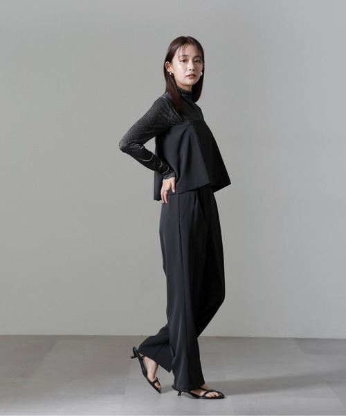 新品❣️ナノユニバース Vネックベスト＋テーパードパンツ セットアップ M 黒 深Vネック ベスト ＋ ニットソーセット