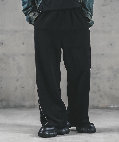 Shoowtime パンツ サイドラインワイドストレートジャージパンツ