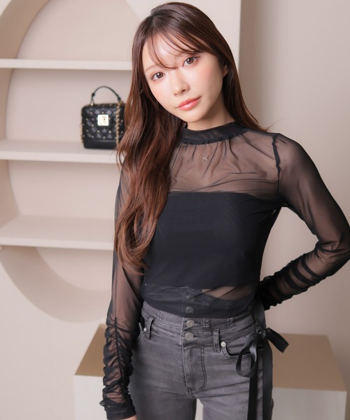 tシャツ 「WEB・一部店舗限定」チュールデザイントップス レディース Fashion Letter tシャツ フリンジチュールプルオーバー トップス