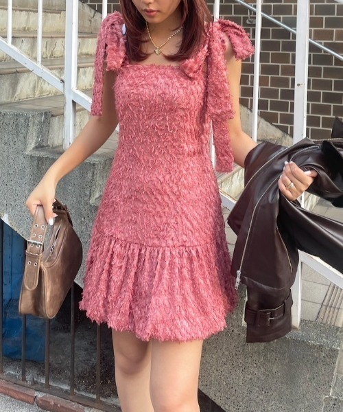 レッド　rienda　リエンダ最新作　即完売品　Ssize　一点のみ リエンダ rienda フロントZIPオーバーカラーKnit OP （ダークレッド