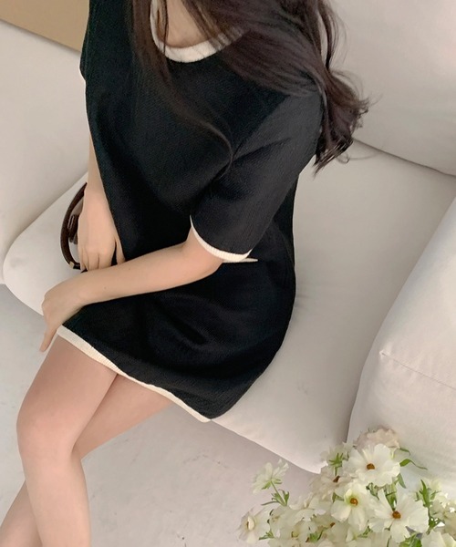値下げ【美品】【tocca】バイカラーAラインワンピース バイカラークロシェライクワンピース-short & regular | 小柄