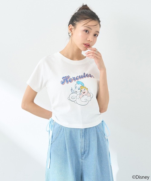 今季リボンTシャツ Disney tシャツ ヘラクレス/脇ドロストリボンTee レディース