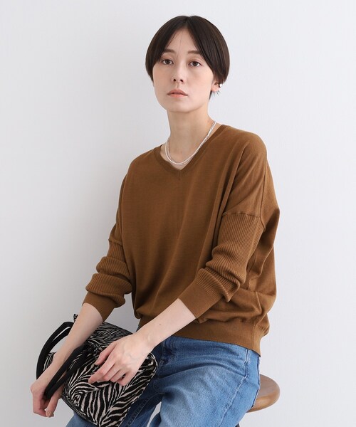 INDIVI ニット セーター 「ウール混」リブスリーブコンパクト