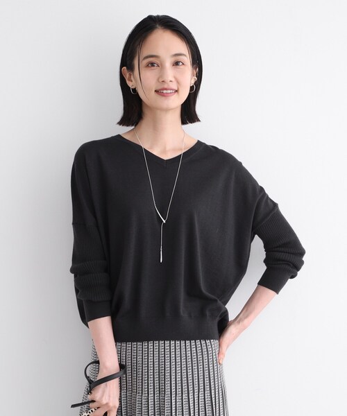 ニット セーター 「ウール混」リブスリーブコンパクトニット レディース INDIVI ニット セーター 「ウール混」リブスリーブコンパクト