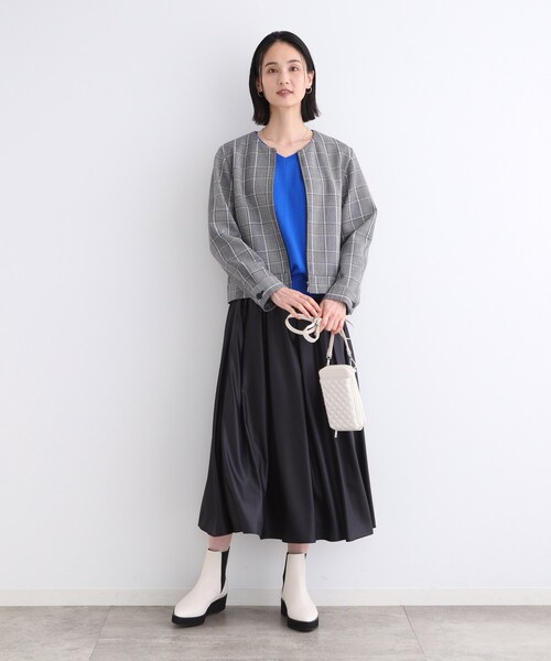 INDIVI ニット セーター 「ウール混」リブスリーブコンパクト