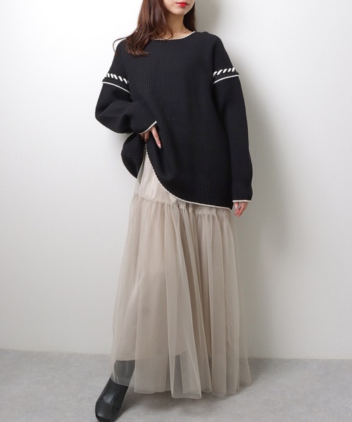 人気色✨美品♡レース接ぎニットプルオーバー WEB限定】〈手洗い可能〉ショルダー レース コンビ ニット プル