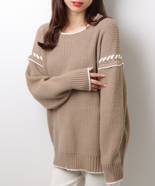 ニット/セーター Lace Cut-Out Ribbed Pullover Lace Ladies（レースレディース） ニット セーター ラウンド ネック