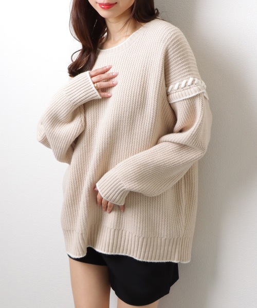 人気色✨美品♡レース接ぎニットプルオーバー Lace Ladies（レースレディース） ニット セーター ラウンド ネック