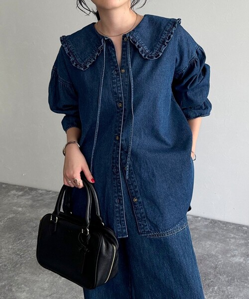 「fredy emue」 長袖シャツ 38 ブルー レディース fredy emue 「fredy emue」 長袖シャツ 38 サックスブルー