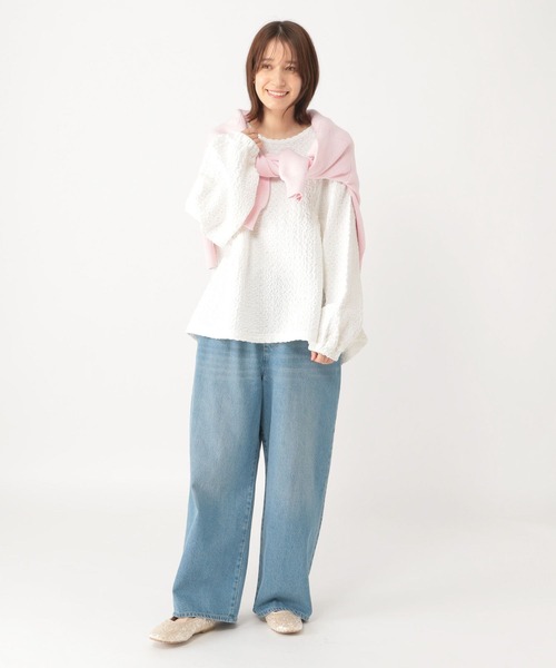 ぽこぽこブラウス エンボス加工 ブラウス 切り替え レディース トップス オフィ studio CLIP（スタディオクリップ） tシャツ ブラウス見えぽこぽこプル