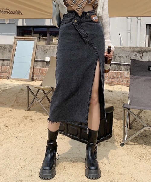 一*秋様 リメイクデニム　アシメデザインスカート デニムスカート アシメデザイン スリットデニムタイトスカート