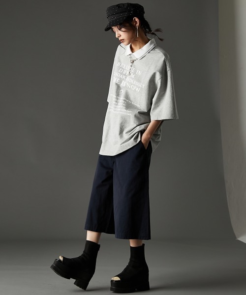 大きいサイズ レディース トップス 綿100％衿付ロゴプリントTシャツ有GEVS. GEVS. tシャツ 綿100％衿付ロゴプリントTシャツ「大きいサイズ有