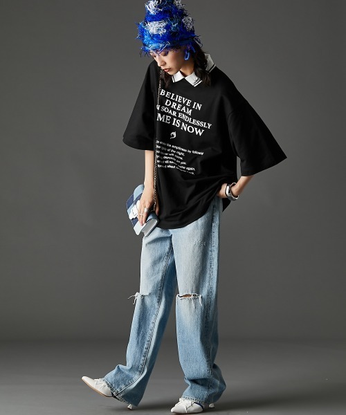 大きいサイズ レディース トップス 綿100％衿付ロゴプリントTシャツ有GEVS. GEVS. tシャツ 綿100％衿付ロゴプリントTシャツ「大きいサイズ有