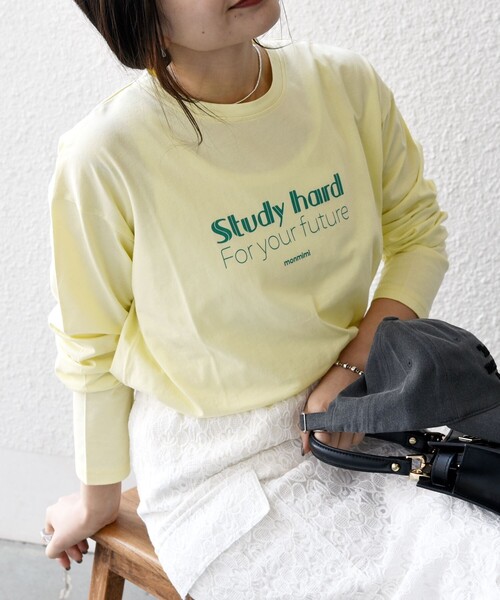 tシャツ 「SHIPS any別注」MONMIMI:「洗濯機可能」ロゴ プリント ロンTEE 25AW レディース SHIPS｜【SHIPS any別注】MONMIMI:<洗濯機可能>ロゴ プリント
