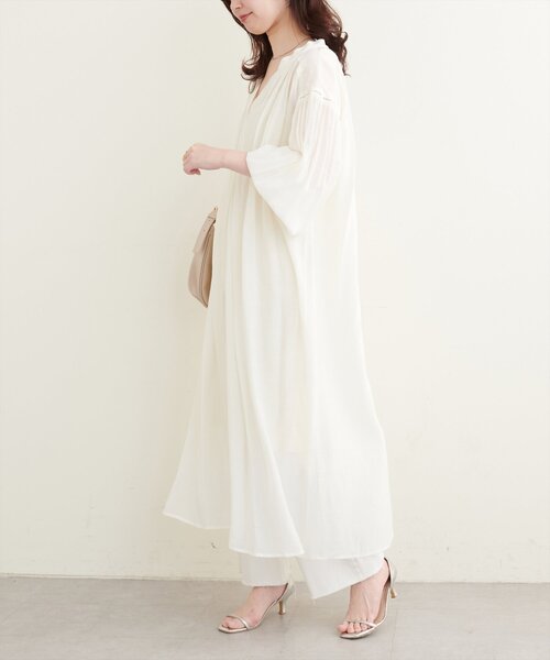 レース使いワンピース natural couture ワンピース ハシゴレース使いたっぷりギャザー