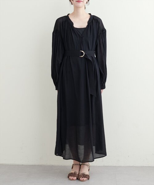 レース使いワンピース natural couture ワンピース ハシゴレース使いたっぷりギャザー